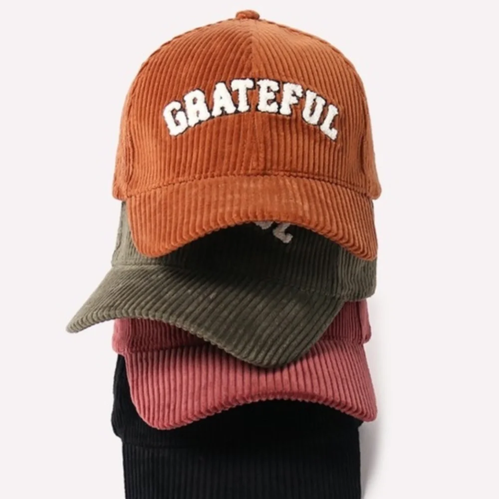SOLD OUT Burgundy Grateful Chenille Patch Corduroy Baseball Cap Fall Women's Hat - Picture 2 of 2
